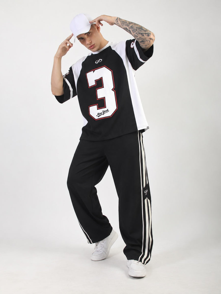 Colorblock Cut & Sew Black Half Sleeve T-Shirt