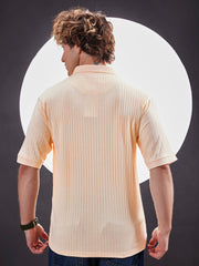 DropKnit Cream Polo Zipper Half Sleeve T-Shirt