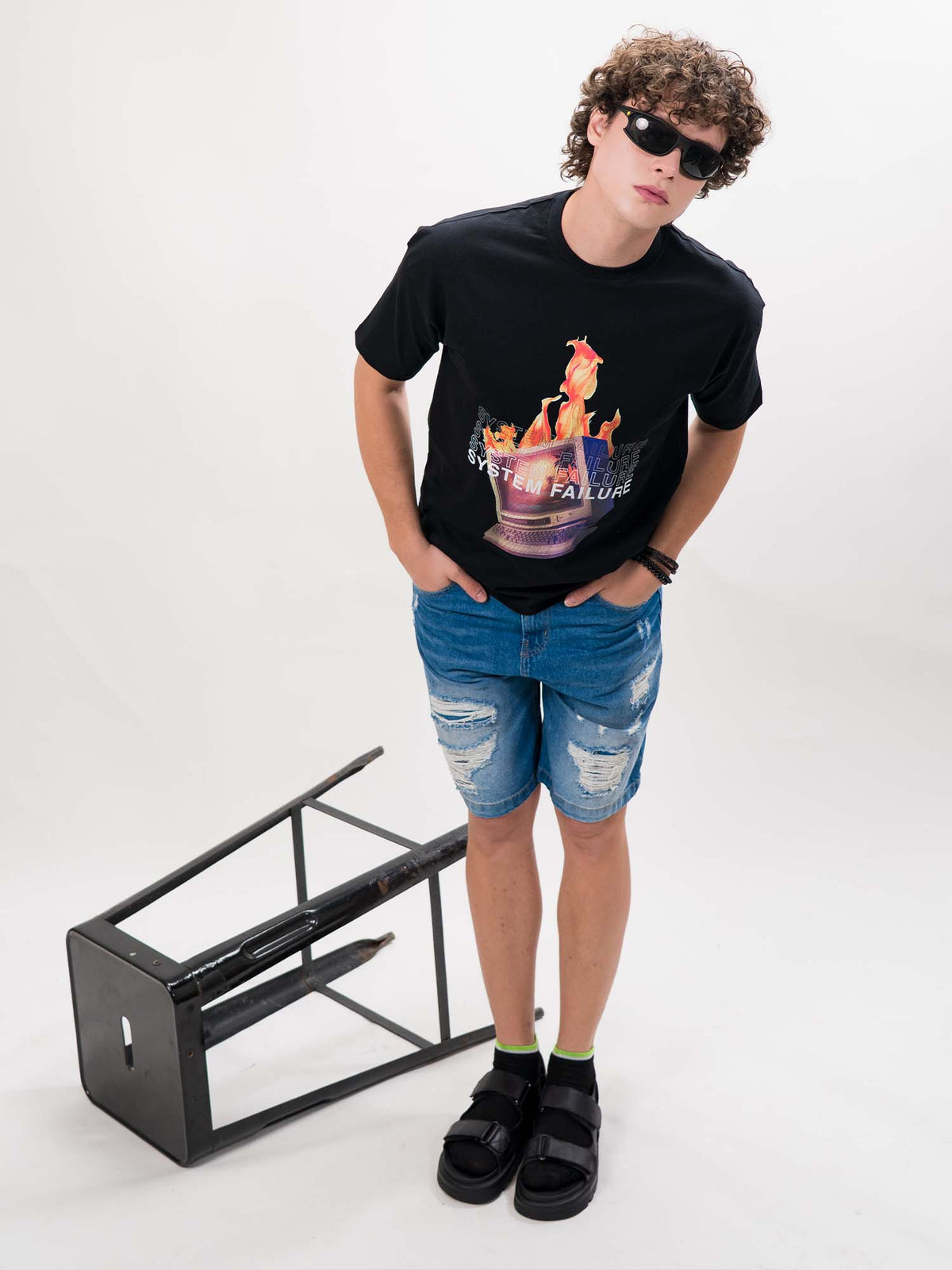 Purple half sleeve black fire t-shirt for men - view 6