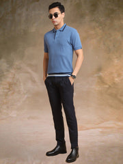 Pointel Half Button Denim Blue Half Sleeve Polo T-Shirt