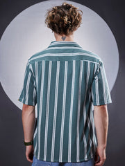 Terry Vertical Stripes Green Half Sleeve Shirt