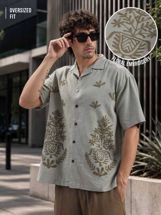 Oasis Embroidered Dusty Green Shirt