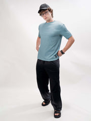 Seersucker Light Blue Half Sleeve T-Shirt