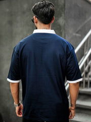 Young Navy Half Zipper Polo Half Sleeve T-Shirt