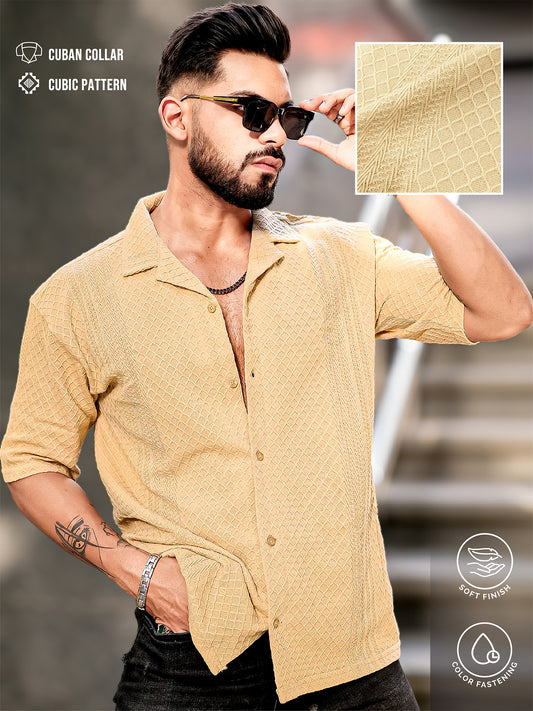 Cubic Beige Half Sleeve Shirt