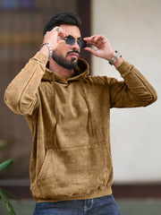 Rugged Acid Wash Brown Hooded Full Sleeve Sweatshirt