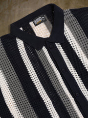 Aero Vertical Stripe Navy Half Sleeve Shirt