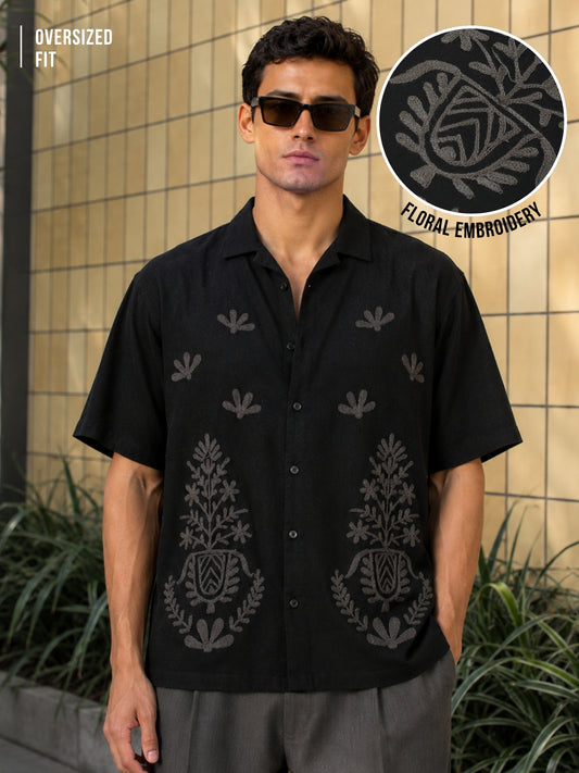 Oasis Embroidered Black Shirt