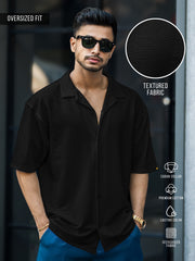 Seersucker Black Half Sleeve Shirt