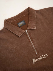 Washed Brooklyn Brown Half Sleeve Polo T-Shirt
