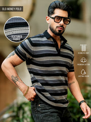 Parallel Flatknit Black Grey Half Sleeve Polo T-Shirt