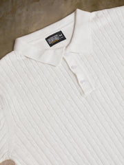 Ribbed Knit White Polo Half Sleeve T-Shirt