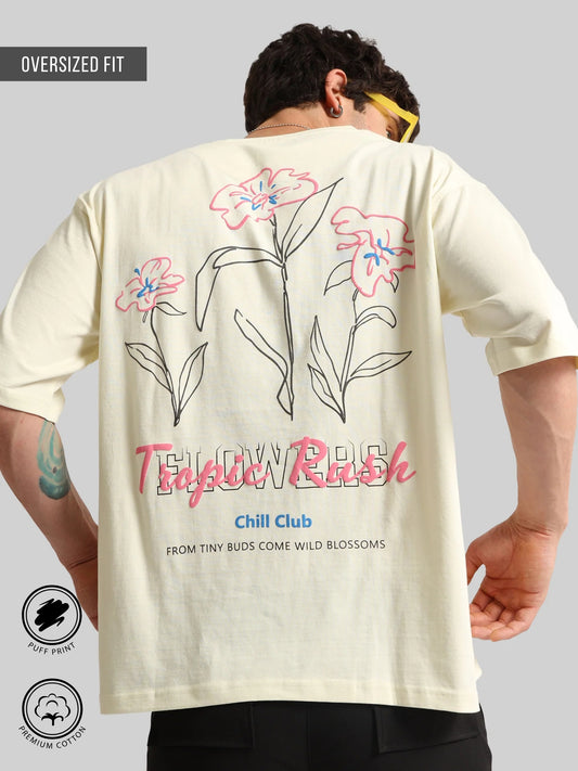 Tropic Rush Cream, Pink Half Sleeve T-Shirt