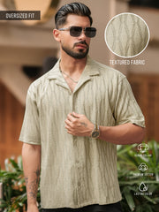 Angular Knit Beige Half Sleeve Shirt