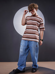 Roman Stripe Brown Half Sleeve Tshirt