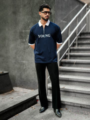 Young Navy Half Zipper Polo Half Sleeve T-Shirt
