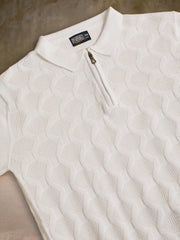 Diamond Knit White Slim Half Sleeve Polo T-Shirt