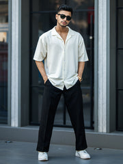 Seersucker Off White Half Sleeve Shirt