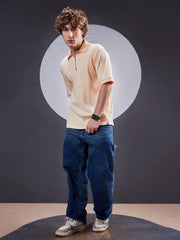 DropKnit Cream Polo Zipper Half Sleeve T-Shirt