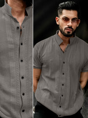 Ribbed FlatKnit Grey Half Sleeve Shirt