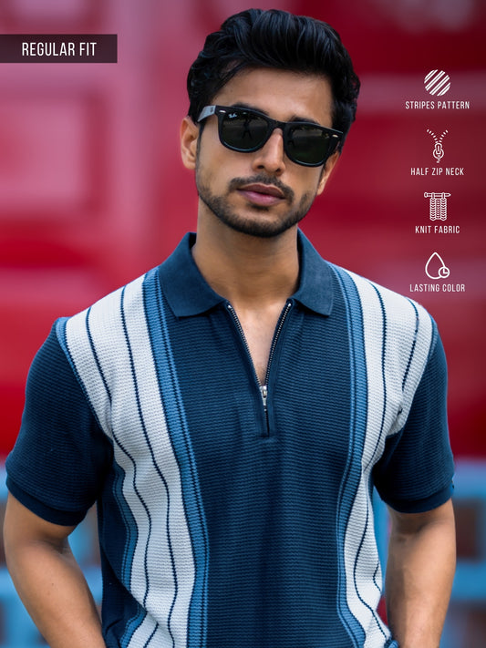 Knitridge Navy Half Sleeve Polo T-Shirt