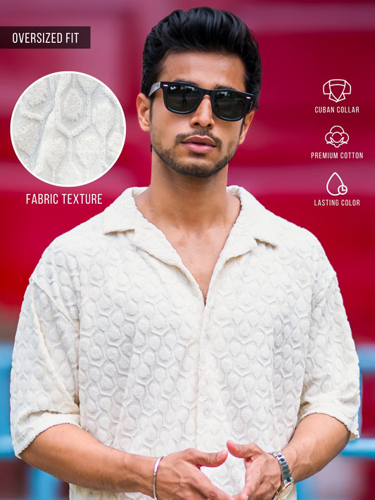 Puff Terry Cream Half Sleeve Shirt