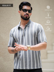 Line Strip Grey Half Sleeve Polo T-Shirt
