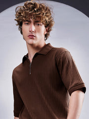 DropKnit Brown Polo Half Sleeve T-Shirt