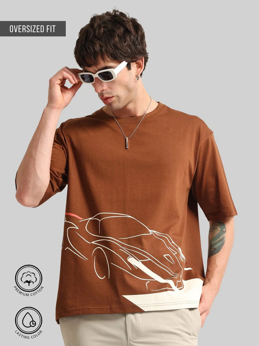Race Car Brown, Cream Half Sleeve T-Shirt