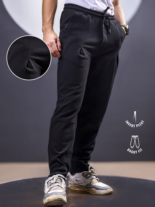 Invert Pleat Black Trackpant