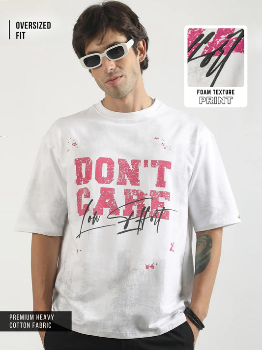 Don't Care White, Pink Half Sleeve T-Shirt