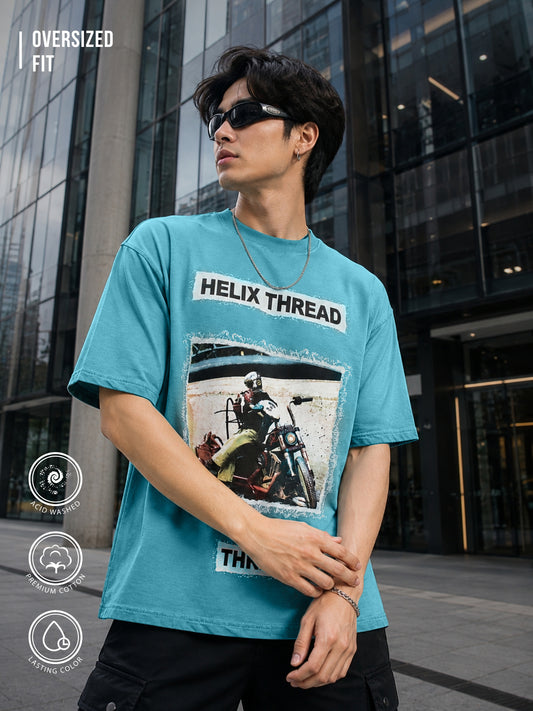 AcidWash Helix Aqua Blue Half Sleeve T-Shirt