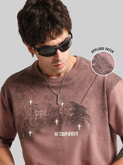 Appearance Patch Dusty Pink Half Sleeve T-Shirt