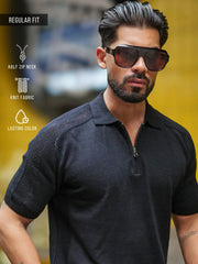Luxe Knit Black Half Sleeve Polo Tshirt