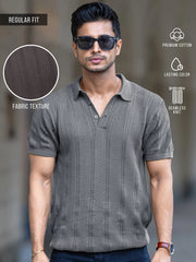 Bohemian Crochet Grey Half Sleeve T-Shirt