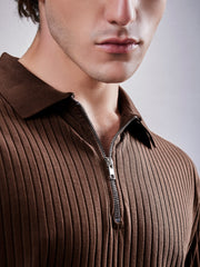 DropKnit Brown Polo Half Sleeve T-Shirt
