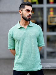 Croshia Knit Berly Green Half Sleeve Polo T-Shirt