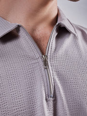 Seersucker Grey Polo Half Sleeve T-Shirt