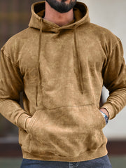 Rugged Acid Wash Brown Hooded Full Sleeve Sweatshirt