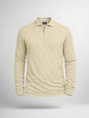 Angular Knit Beige Full Sleeve Polo T-Shirt