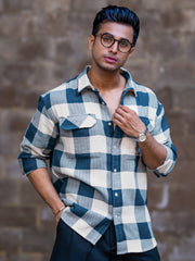 Herringbone Petrol Blue Full Sleeve Shirt