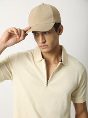 Marble Grid Cream Half Sleeve Polo T-Shirt
