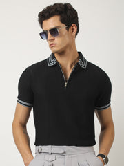 Black Midnight Half Sleeve Half-Zip Polo T-Shirt