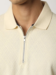 Marble Grid Cream Half Sleeve Polo T-Shirt