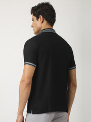 Black Midnight Half Sleeve Half-Zip Polo T-Shirt