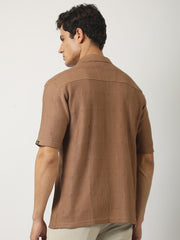 Rustic Knit Light Brown Half Sleeve Shirt