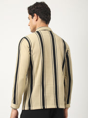 Cord Stripe Beige Full Sleeve Polo T-Shirt