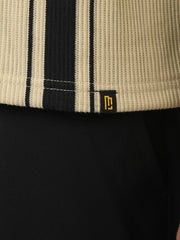 Cord Stripe Beige Full Sleeve Polo T-Shirt