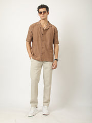 Rustic Knit Light Brown Half Sleeve Shirt