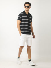 Neutral Stripe Black, Grey Half Sleeve Polo T-Shirt